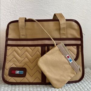 Vintage Michelle-Louise Neutral Quilted Tote with Brown Trim Tote Bag